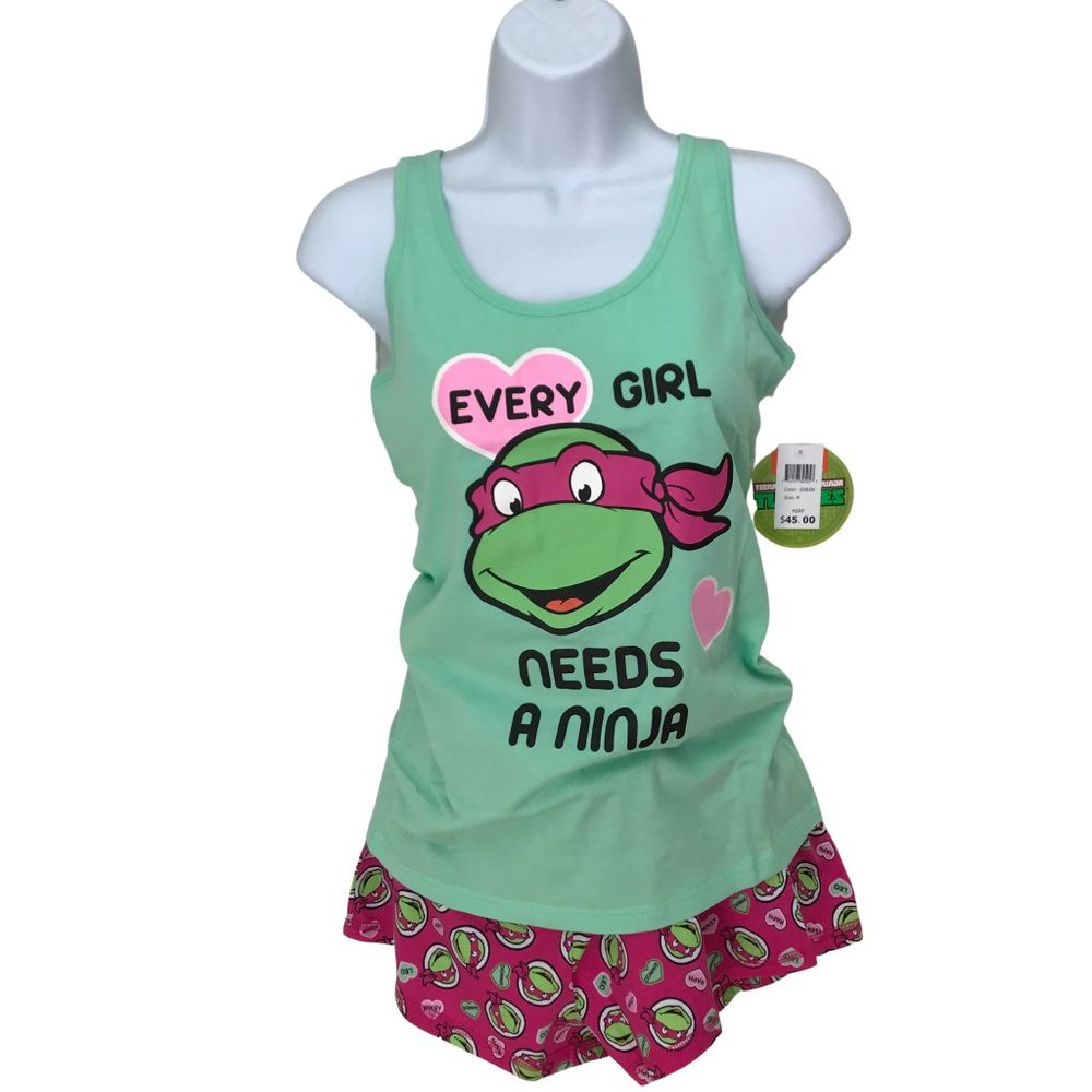 💲Teenage Mutant Ninja Turtles Women's 2 Piece Tank Top and Shorts Sleep Set